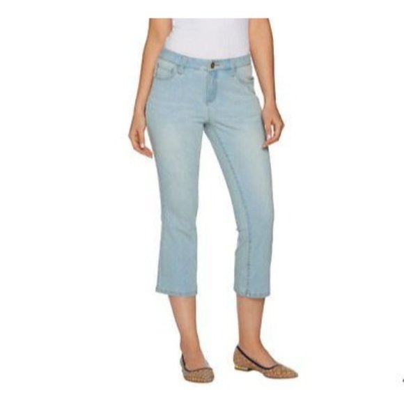 Jean évasé Crop Stretch G.I.L.I. Taille 8P Délavé Moyen - Fermeture Zip & Bouton - Occasion Très Bon état